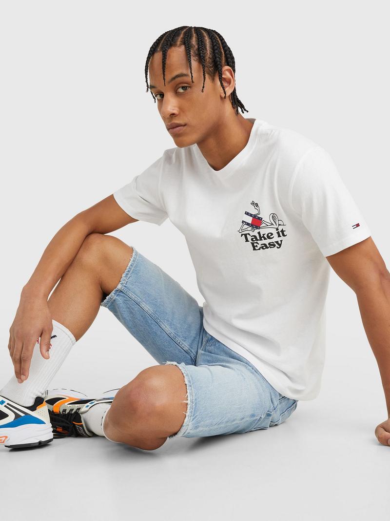 Férfi Tommy Hilfiger Take It Easy Logo Póló Fehér | HU 861PJJ